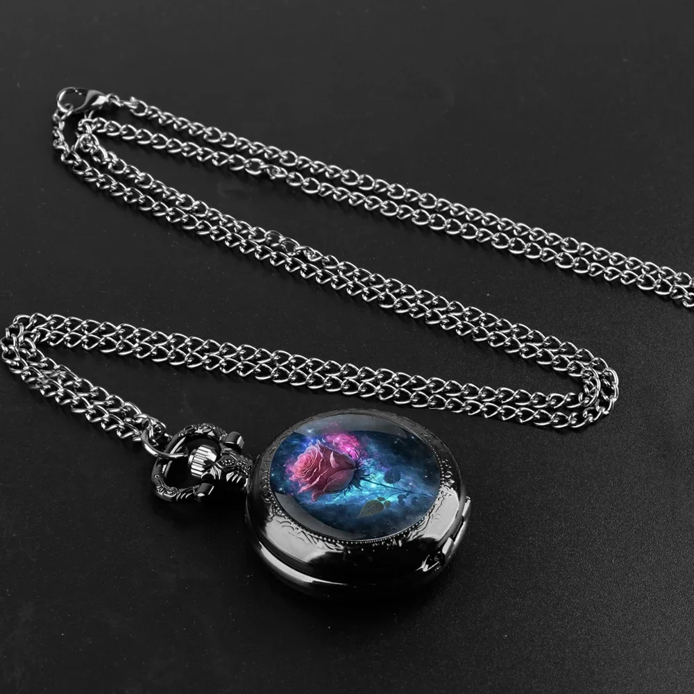 

Pink Rose Glass Pocket Watch Fashion Boys Girls Arabic Digital Necklace Pendant Clock Vintage Exquisite Gifts Reloj De Bolsillo