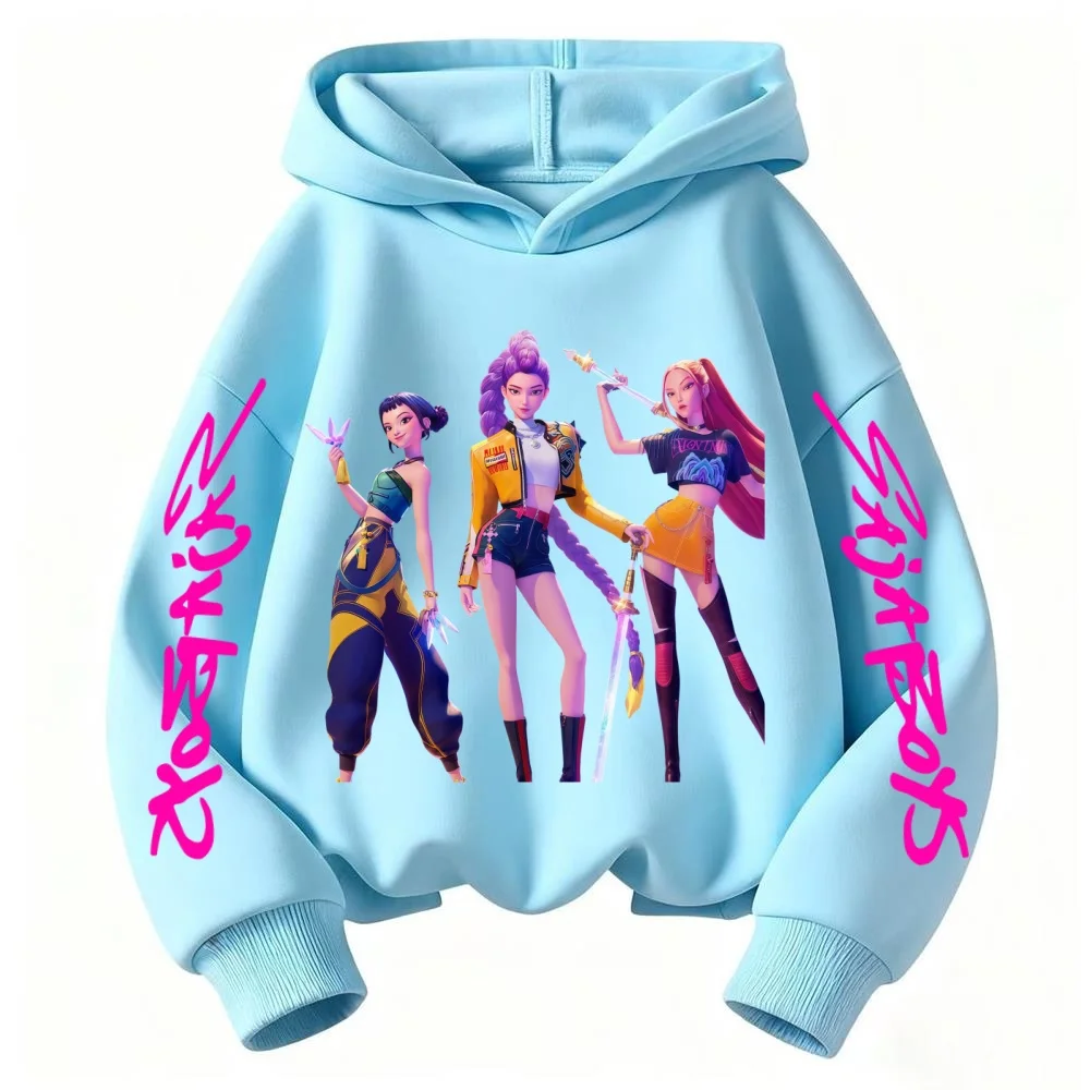 

Детская толстовка с капюшоном Kpop Demon Hunters для девочек, повседневный, удобный, милый и милый топ, осенне-зимний длинный рукав