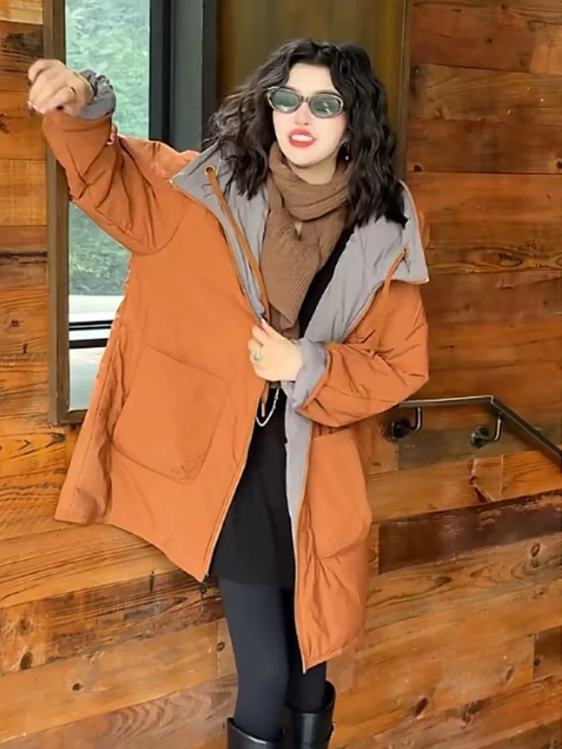 

Two-Sided Wear Mid-Length down Cotton Jaet Women's 2026 Winter Faion Warm Casual Hooded Parka Internet Famous Outerwear