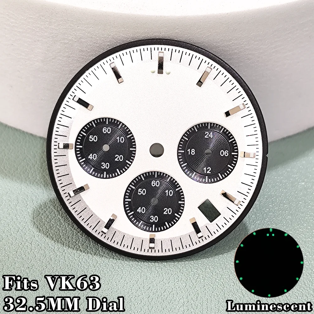 

Custom Logo Dial Fit VK63 Dial 32.5MM Watch Dials Green Luminous Speed Master Modified Chronograph Replace Parts Accessories