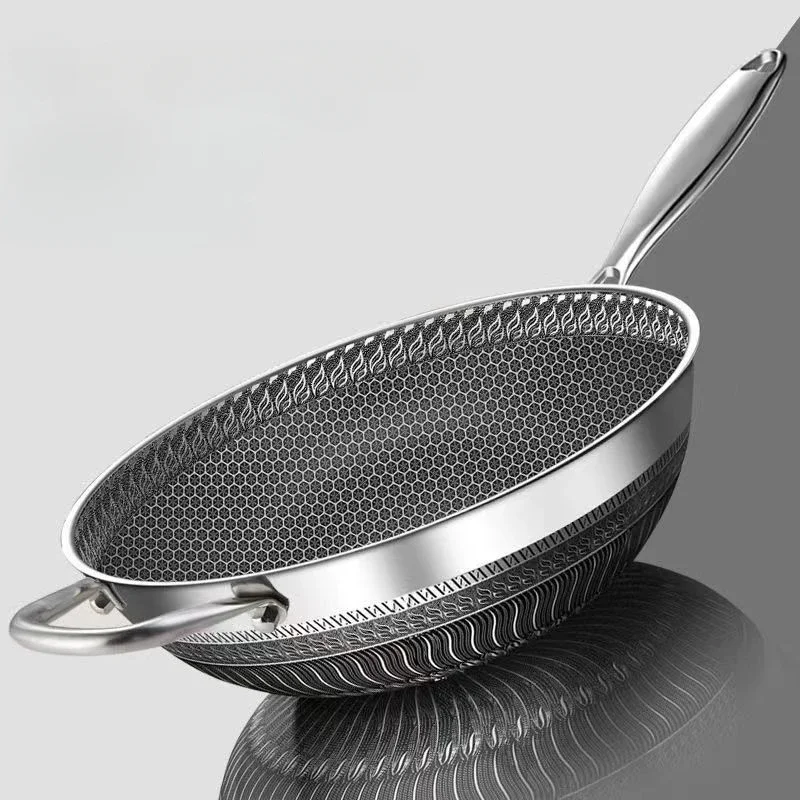 

Thickened 316 stainless steel wok Household non-coated honeycomb non-stick cooker induction cooker gas stove universal cooker