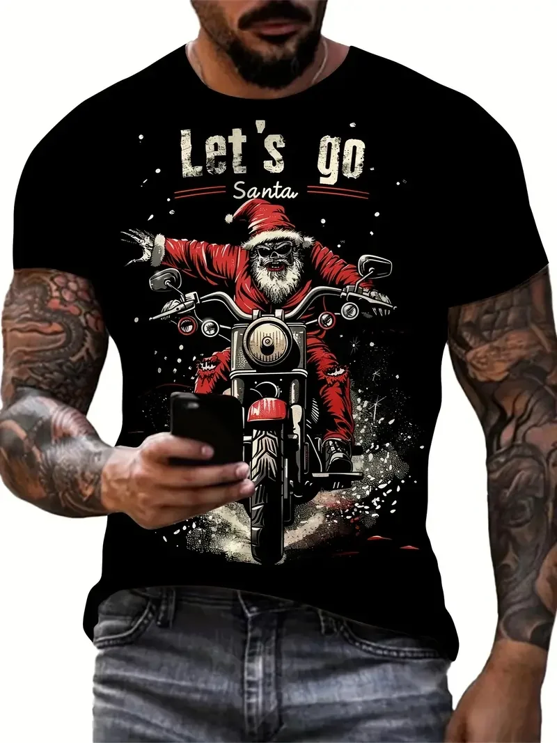 Men's T Shirt Santa Claus Graphic Print Pullover Summer Casual Short Sleeve Tee Fashion Funny T-Shirts Male Oversized Clothing