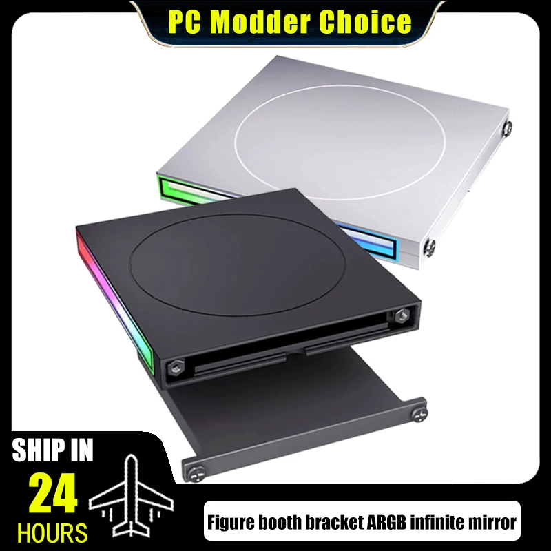 Computer Cabinet Handmade Figure Stand Booth, 5V 3Pin Argb Infinite Mirror Design, 12cm Fan Mounting, Black/White