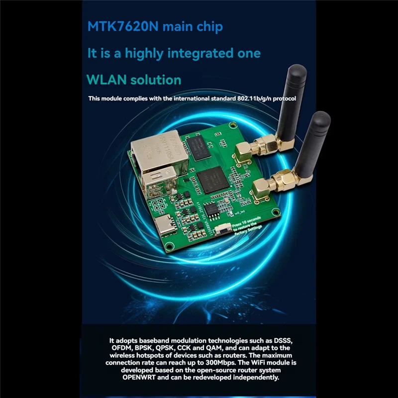 Módulo roteador wi-fi sem fio AA60-300Mbps 2.4G Antena dupla Wifi FPV Transmissão de vídeo MT7620N Roteador de código aberto