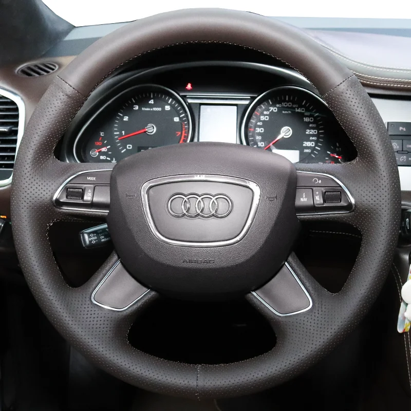 

Сшитый вручную противоскользящий дышащий кожаный чехол на руль для Audi Q5L A6 A4 Q5, аксессуары для салона автомобиля