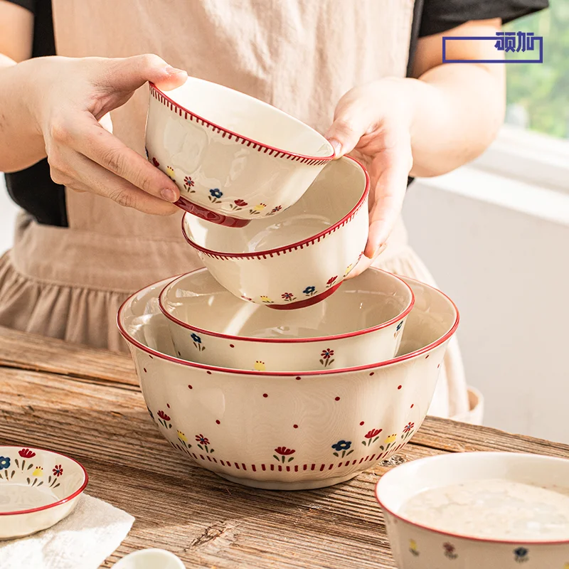 High Quality Vintage Ceramic Dinnerware Ceramic Soup Bowl Salad Pasta Plate Microwave Safe Colorful Ceramic Plates Bowls Set view 5