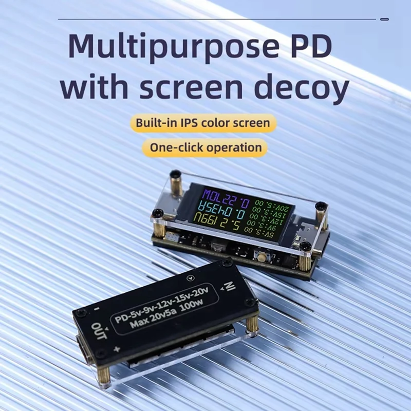2025 جديد PD100W 5A متعدد الأغراض Decoy5/9/12/15/20 فولت 0.96 بوصة شاشة ملونة الجهد الحالي الطاقة إيجابية وسادة القطب الكهربائي السلبي