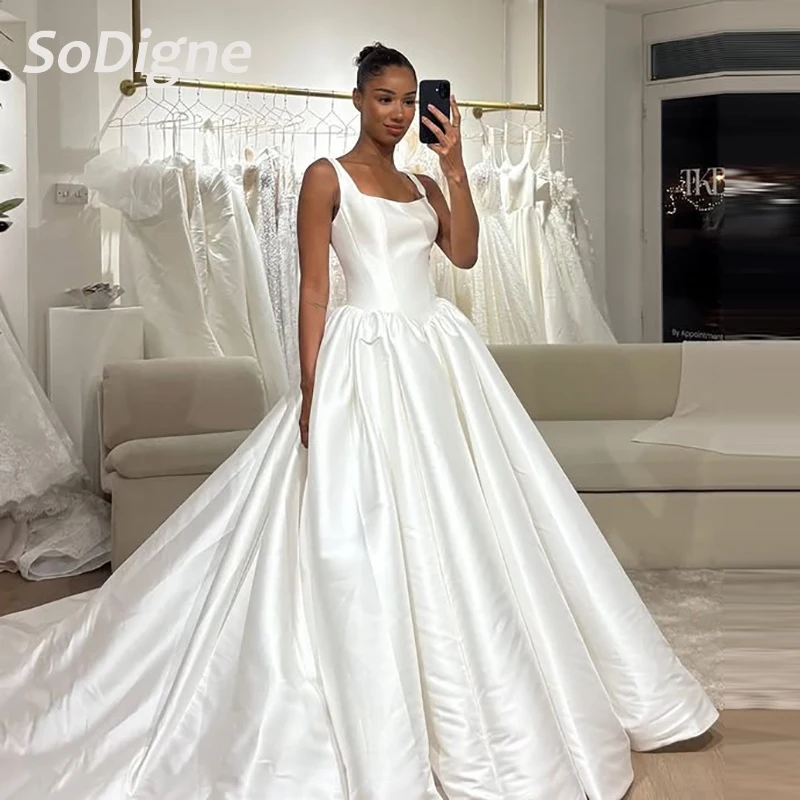

SoDigne Simple Satin A-line Wedding Dress Sleeveless 2025 Bride Dresses Long Women Bridal Gowns vestidos de novia Customized