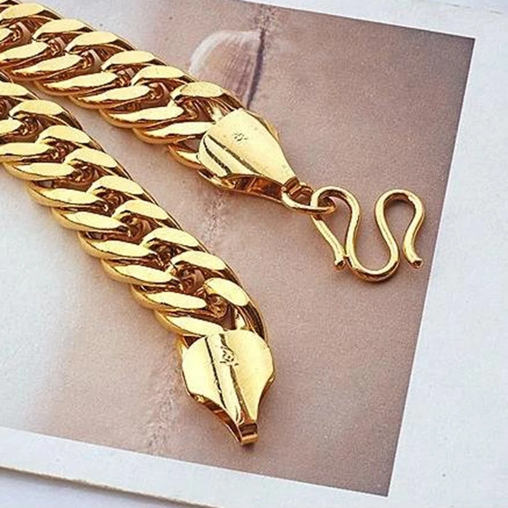 12mm Thick Heavy Chain  Yellow Gold Filled Mens Necklace Double Curb Chain Solid Jewelry Gift 60cm Long