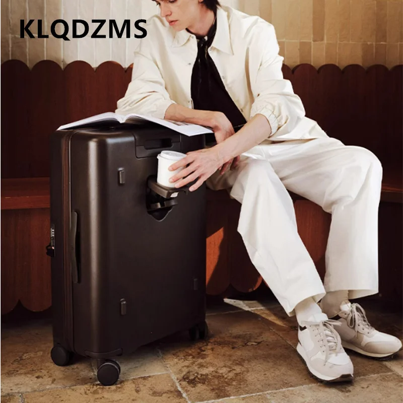 

KLQDZMS Laptop suitcase front opening boarding box USB charging multifunctional trolley case 20 "25 inch large capacity luggage