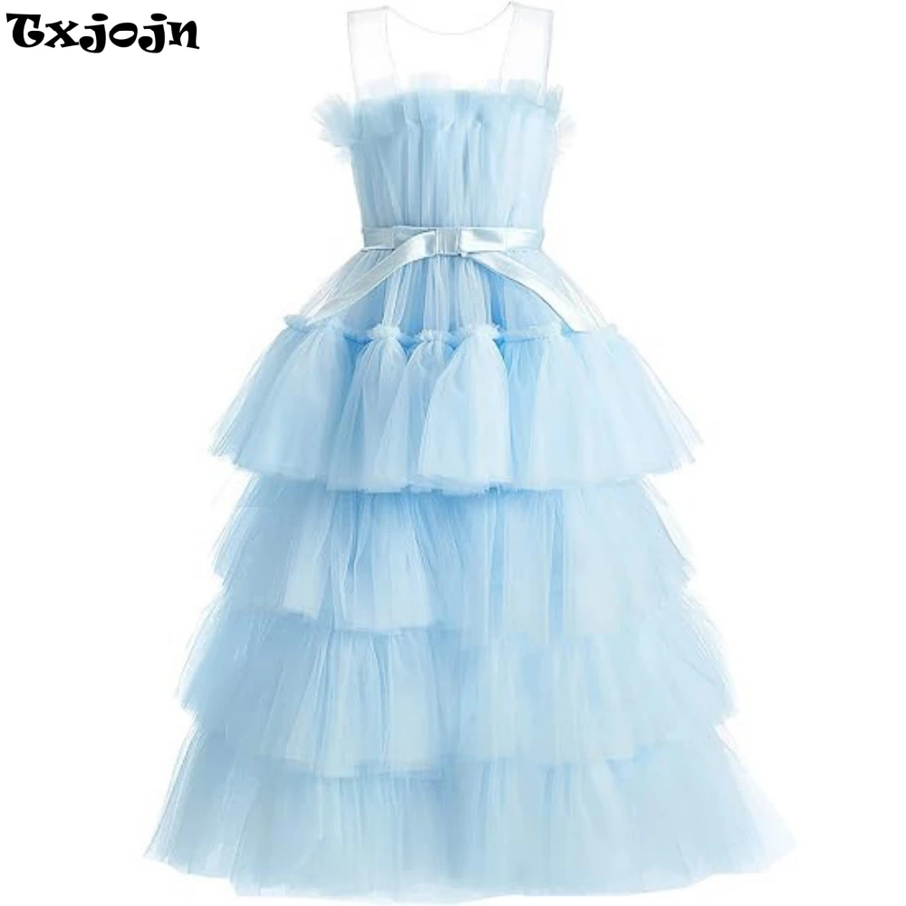 

2025 New Cute Sweet Girls A-line Tiered Princess Gown Colorful Graceful Dresses For Child Wedding Guest Clothes 3-14Y