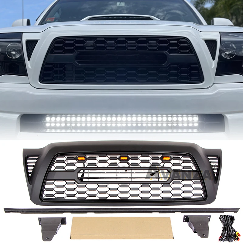 Front Grill With Led Lights TRD Style Auto Parts Modification Fits For 2005 2006 2007 2008 2009 2010 2011 Toyota Tacoma Grill