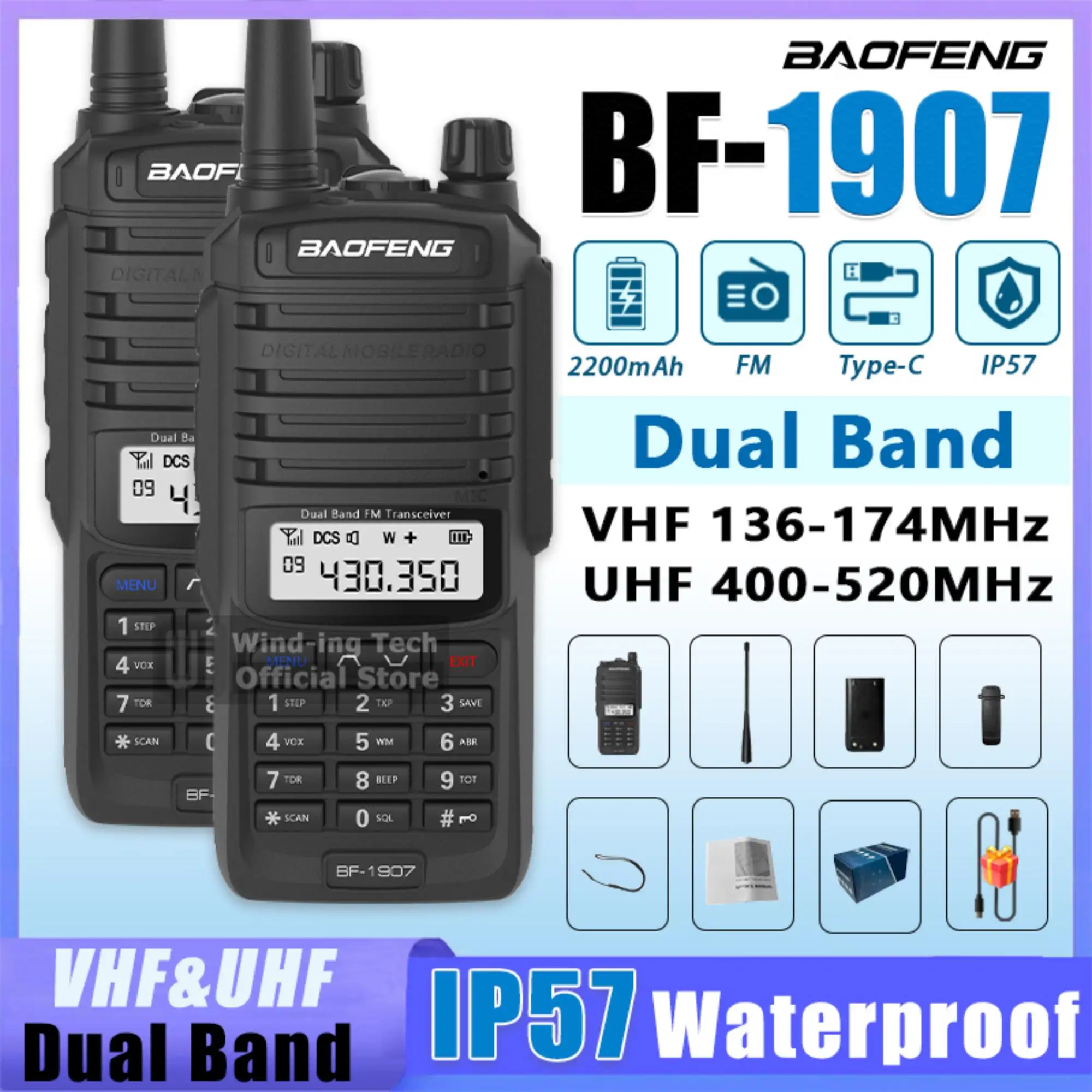 1-2-個-baofeng-bf-1907-トランシーバー-vhf-uhf-デュアルバンド-type-c-充電-128ch-led-フラッシュライト-vox-双方向ラジオ-キャンプホテル用