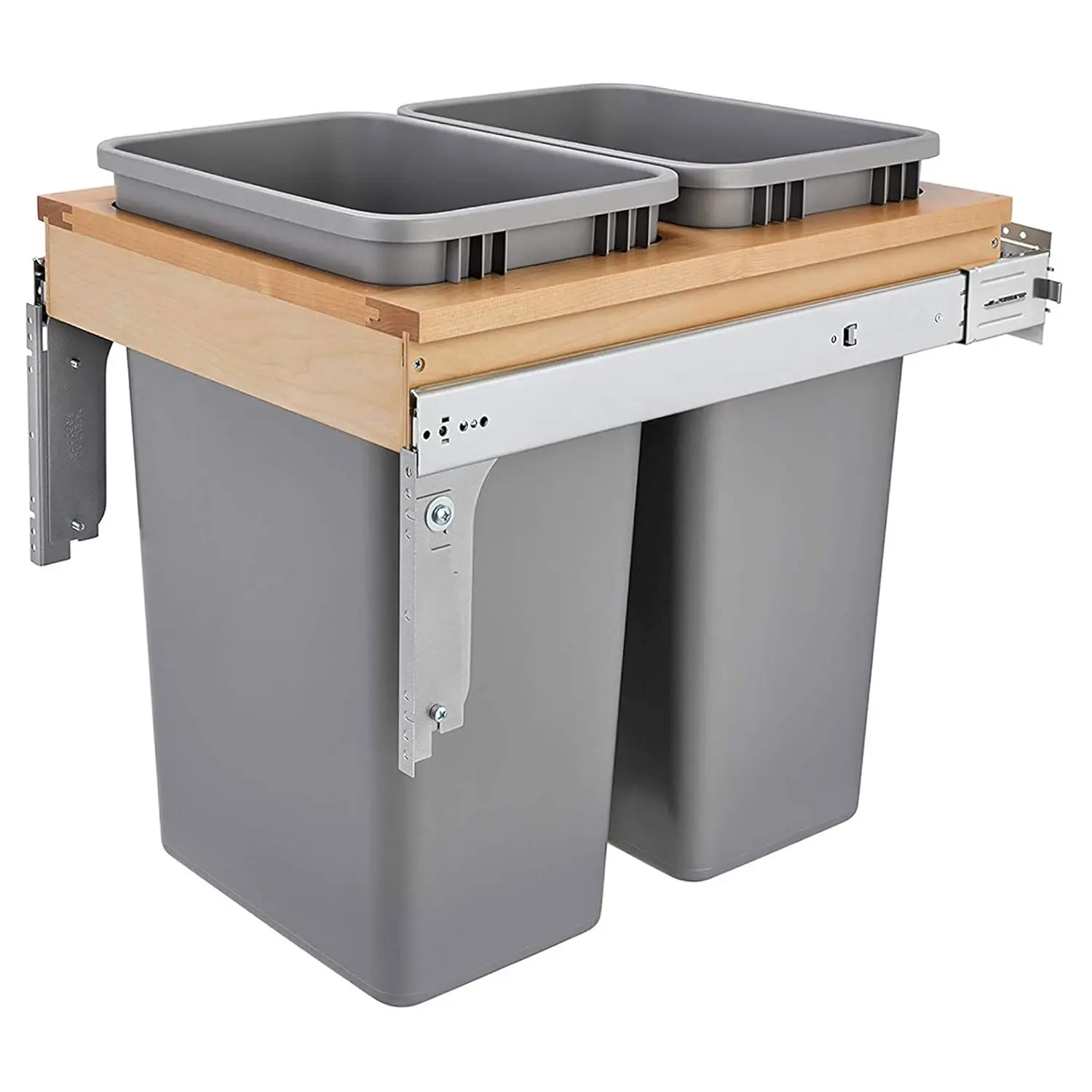 Double Pullout Under Cabinet Trash Can with Soft-Close, 50 Quart Garbage Bin for 18