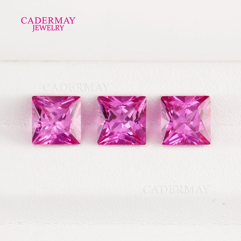 #2 Pink Lab Sapphire With Inclusions 4mm-12mm Square Princess Cut Pink Synthetic Sapphire Loose Stones for DIY Jewelry Making