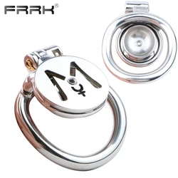 FRRK Flat M Male Chastity  Cage with Detachable Metal Urethral Sextoys for Man Stainless Steel Penis Lock BDSM Cock Rings Adults