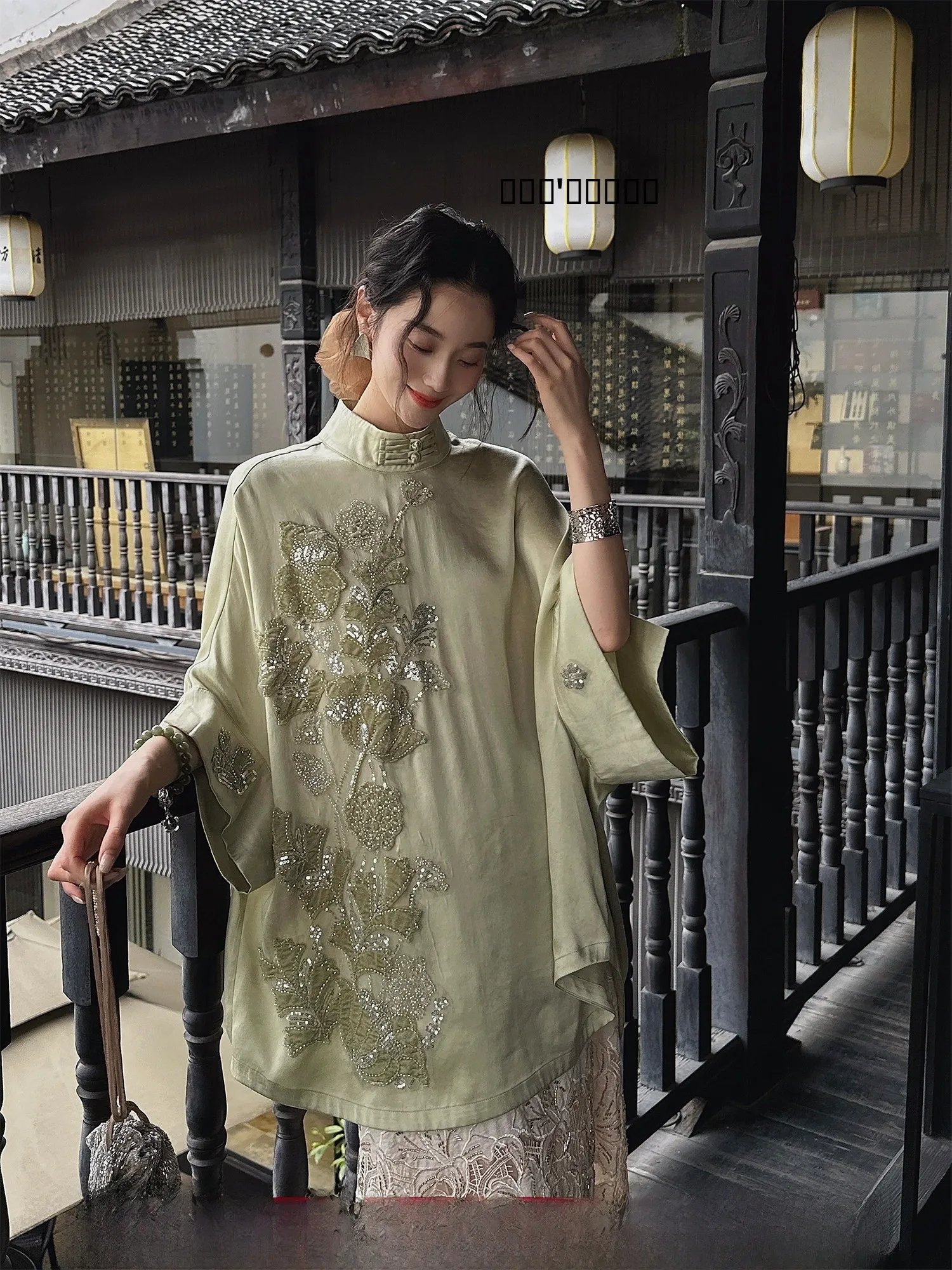

Sanji Bla Flower Lotus Birth New Chinese Sle Mid-Sve T-irt Women's 2025 New Large Robe Loose Fit Summer Cotton Sweat...