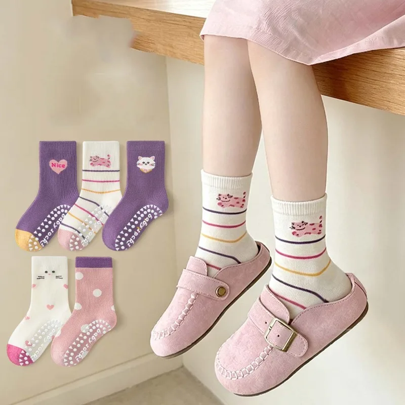 5Pairs/set RAISE Sutumn Kids Girl Mid Tube Socks Cartoon Printed Children Girls Anti-slipping Socks 1-12Y Girls Love Floor Socks