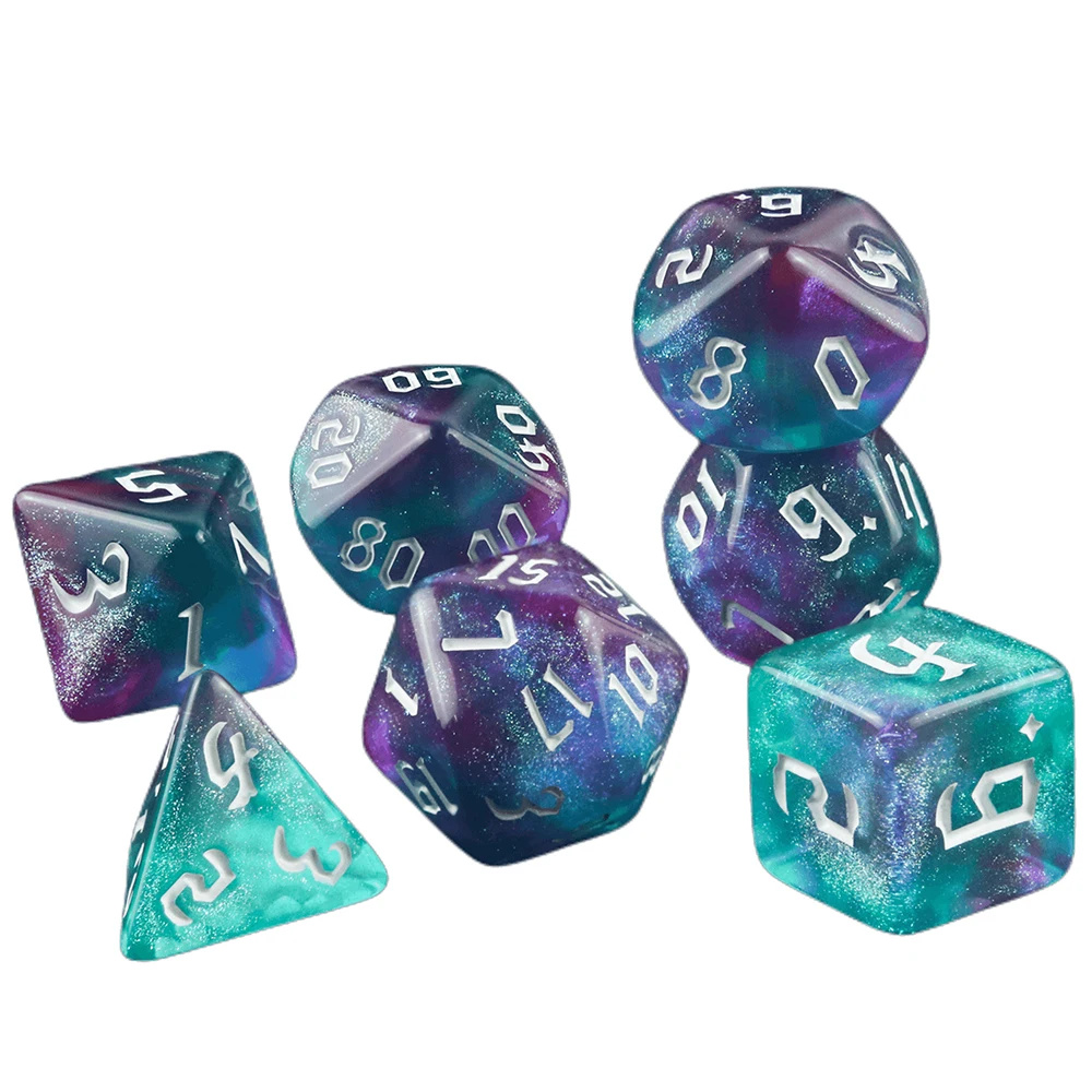 7 Pcs of New Double Colors Dice Polyhedral Gold Font Digital Dices Kit for TRPG RPG D20 D12 D10 D8 D6 D4 Table Game Board Gaming