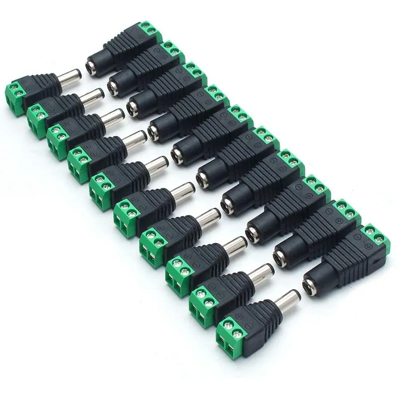 DC Power Connector Male and Female 5 Pairs of 5.5mm X 2.1mm 12V Power Socket Plug, Used for Closed-circuit Television Cameras