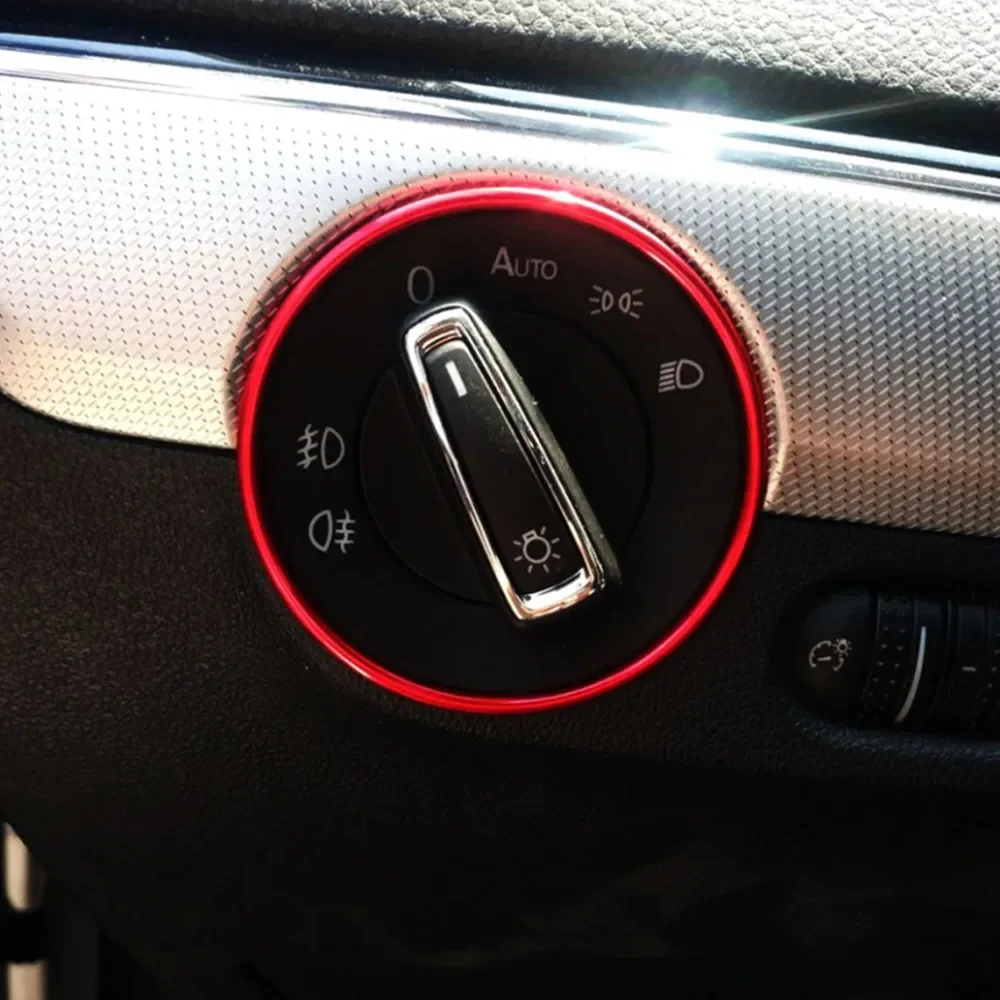Aluminum Car Interior Headlight Switch Decoration Trim Ring Sticker For VW Golf MK4 for Passat B5 Polo image 3