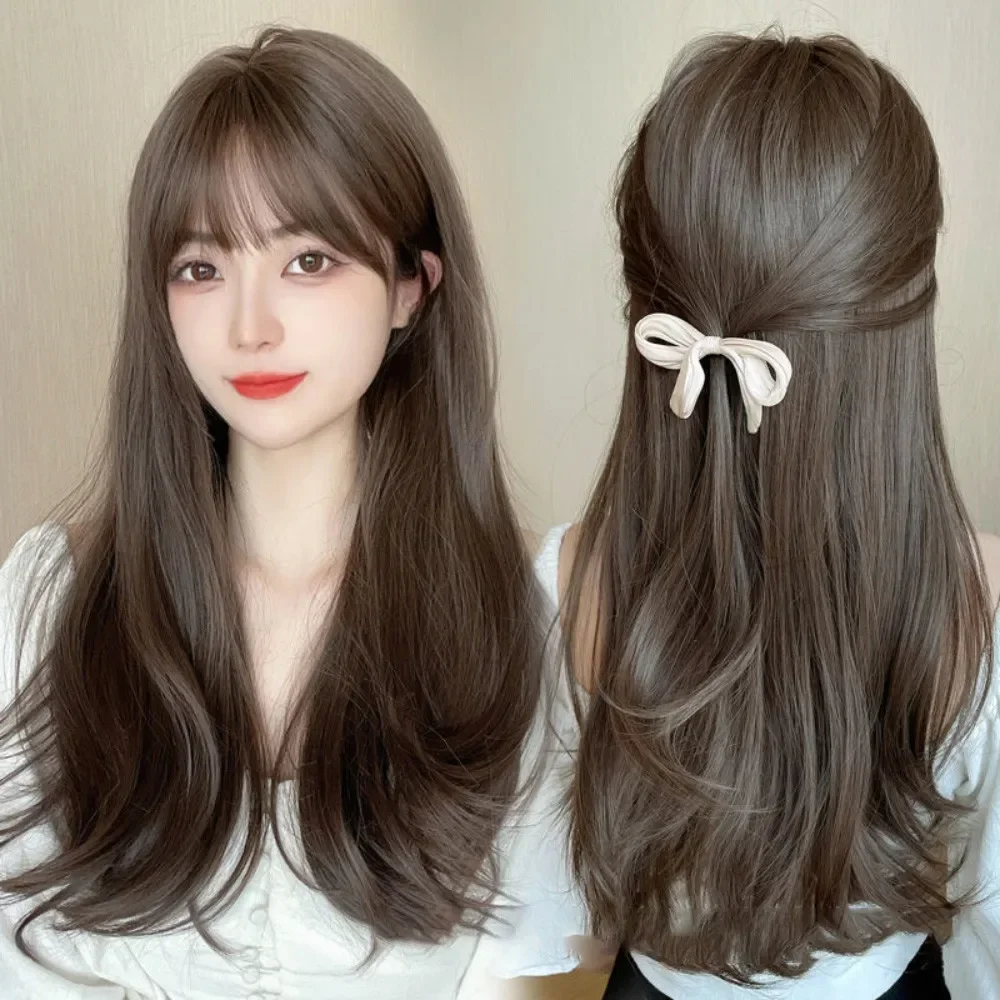 

Synthetic Wigs Big Wave Natural Simulation Long Hair Headband Versatile Air Bangs Linen Gold Full Wig