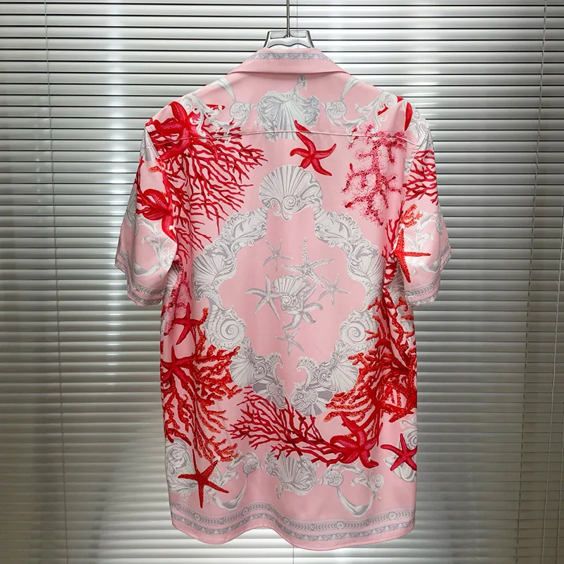 Luxury Royal Pink Shirts for Men Summer Clothes Casual Short Sleeve Social Paisley Floral Printed Shirt Chemise Homme De Luxe