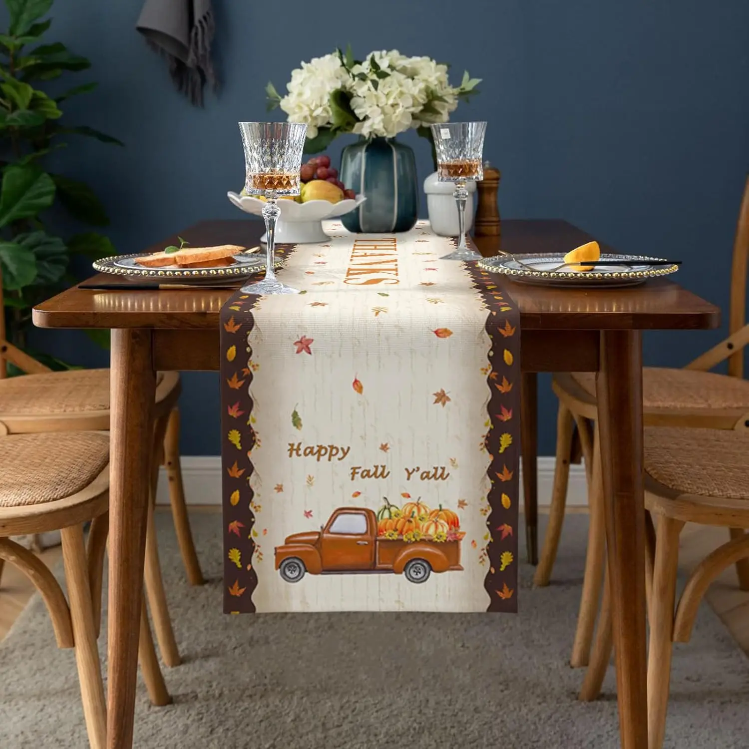 Thanksgiving Pumpkin Farm Truck Linen table runners home decor farmhouse Kitchen dining table runners Thanksgiving decorations