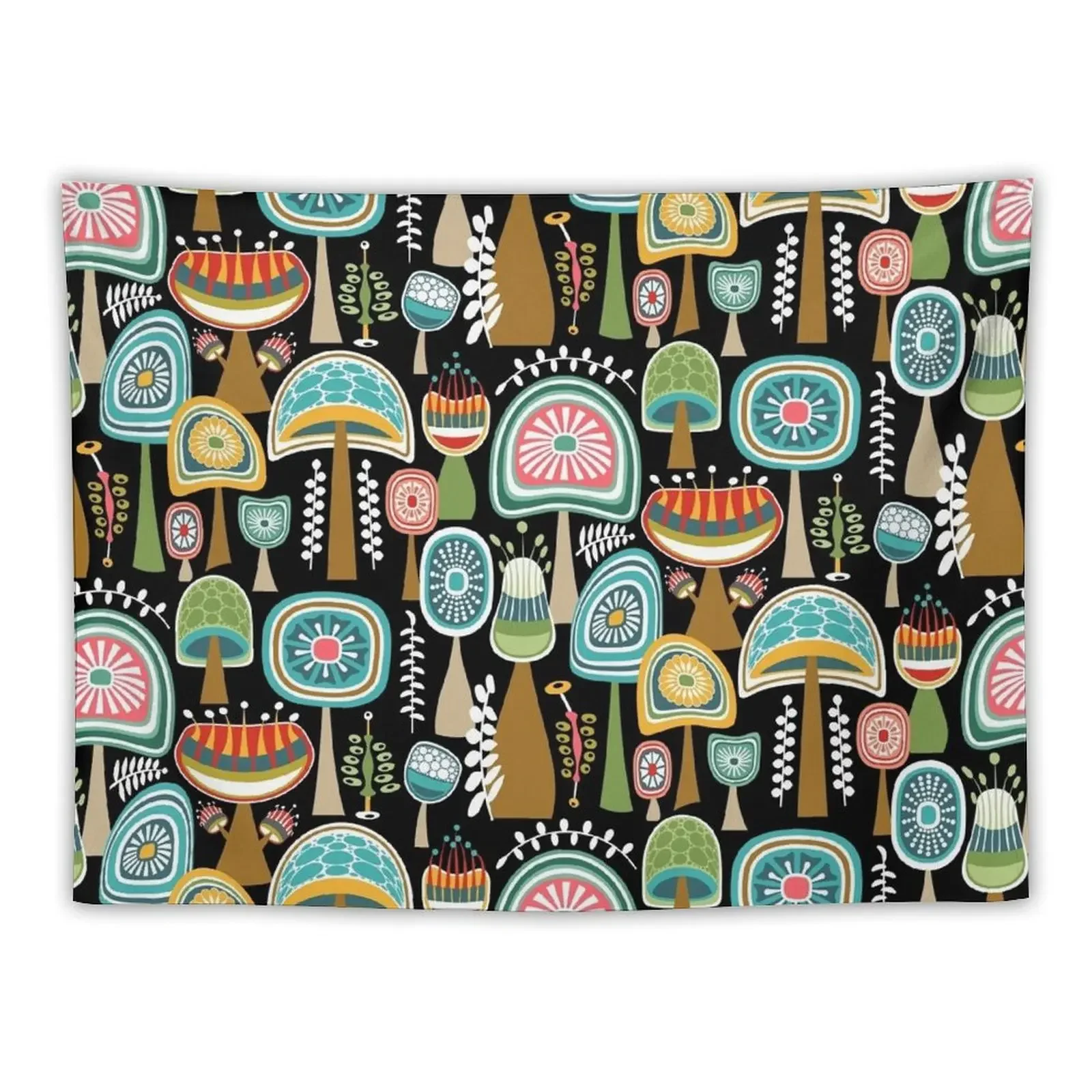 

Colorful Mid Century Modern Mushrooms Tapestry Aesthetics For Room Japanese Room Decor Tapestry