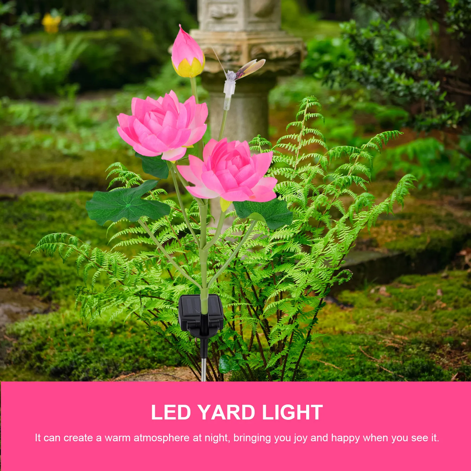 Waterproof Solar Lotus Light Garden Lamp with Panel Fast Charging Warm Lighting Effect for Lawn Yard Park Pathway
