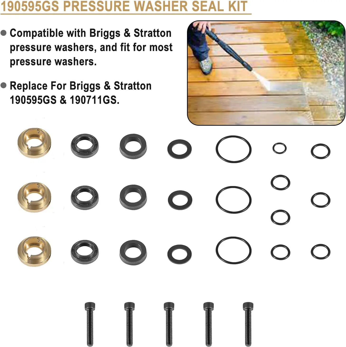 Pressure Washer Seal Kit Replacement Set Compatible with  580752550 580752300, Replace for Briggs & Stratton 190595GS