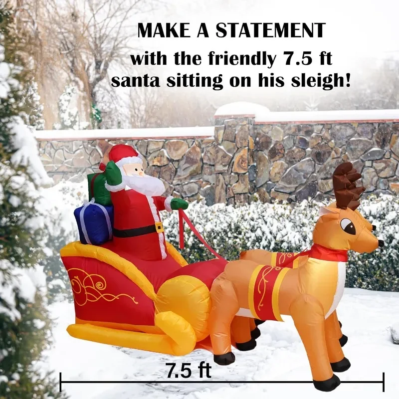 Christmas Inflatable Model Santa Claus Reindeer on Sled Christmas Tree Gift Box Christmas Decora Outdoor Inflatable Decorations