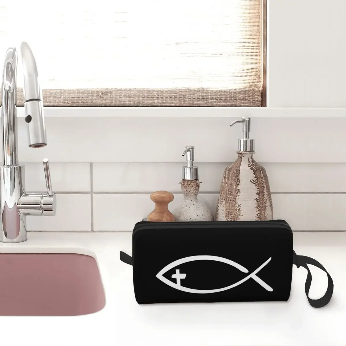 Cross Fish Cosmetic Bag Women Cute Large Capacity Christian Makeup Case Beauty Storage Toiletry Bags image 4