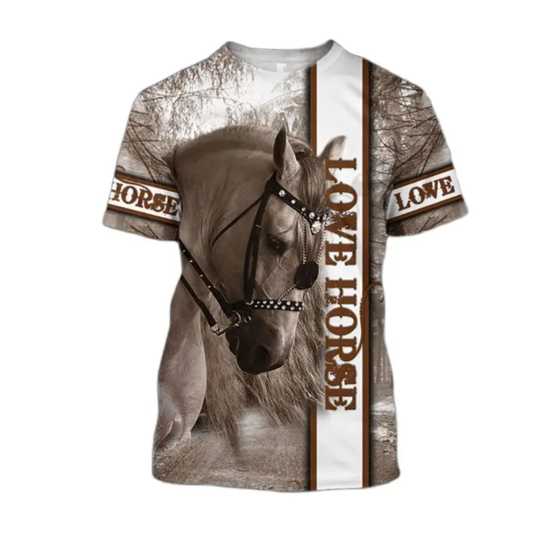 Men's T-shirt Love Horse 3D Printed O Collar Short Sleeve Animal Sports Casual Top Loose Trend Trendy Large Size Comfortable Top