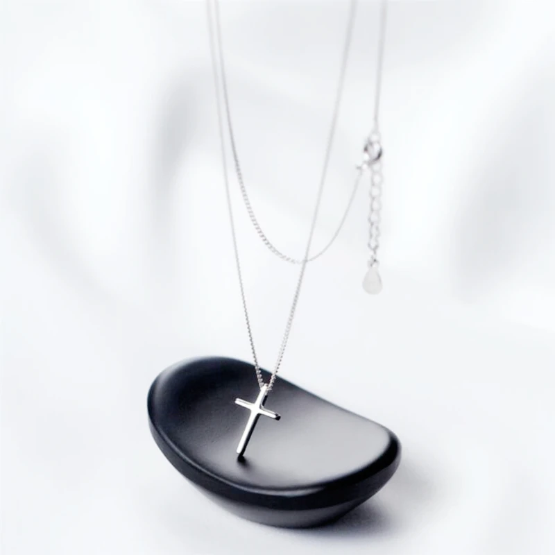 Sole Memory Cross Pendant 925 Sterling Silver Clavicle Chain Fresh Necklace For Women Gift NE294