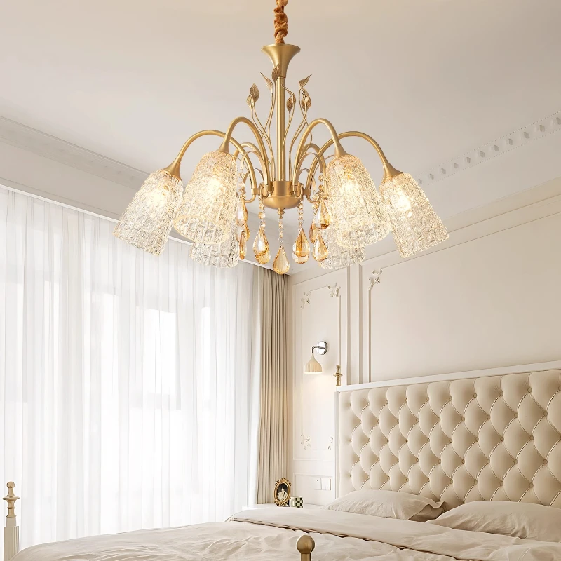 الأوروبية الفاخرة جميع النحاس LED الثريات أسطواني كريستال قلادة أضواء غرفة المعيشة فندق مطعم غرفة نوم مصابيح معلقة #3