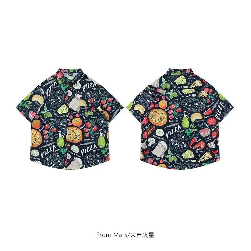 Korean trendy food boring printed shirt loose trendy popular printed casual short-sleeved shirt men clothing y2k tops t shirts