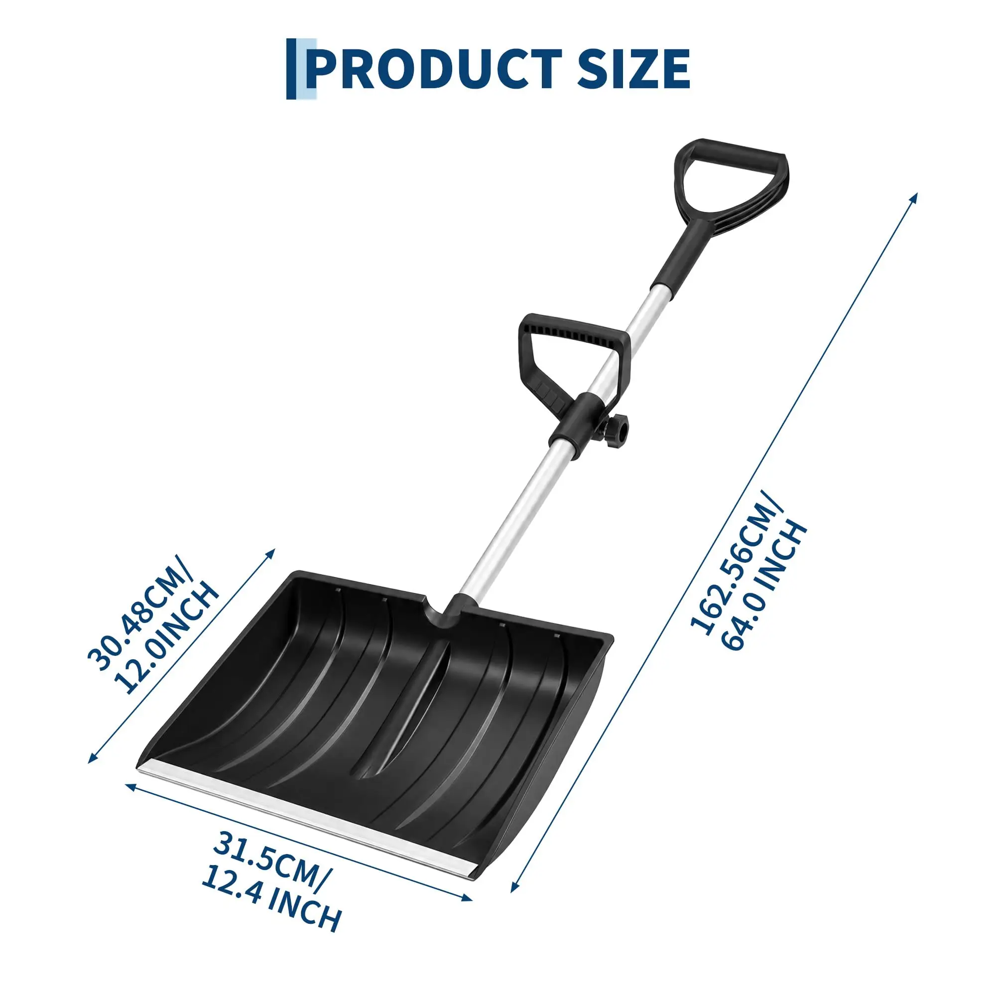 Heavy Duty 64 Inch Snow Shovel With Dual D Grip Handle Ergonomic Aluminum And Pp Snow Pusher Featuring Metal Cutting Edge For Driveway Patio And Sidewalk
