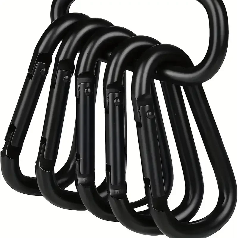 vvocci 6pcs Buckle:Durable Versatile Outdoor Black Type D Hook Hiking 6Pcs Backpack Clip Wear-resistant Climbing Carabiner