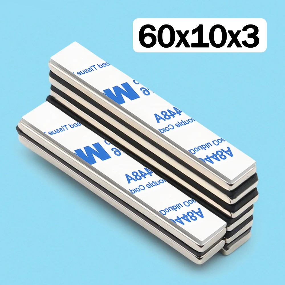 60x10x3mm Super Powerful Block Neodymium Magnet  With double-sided adhesive Magnet N35 Strong Permanent Magnetic imanes