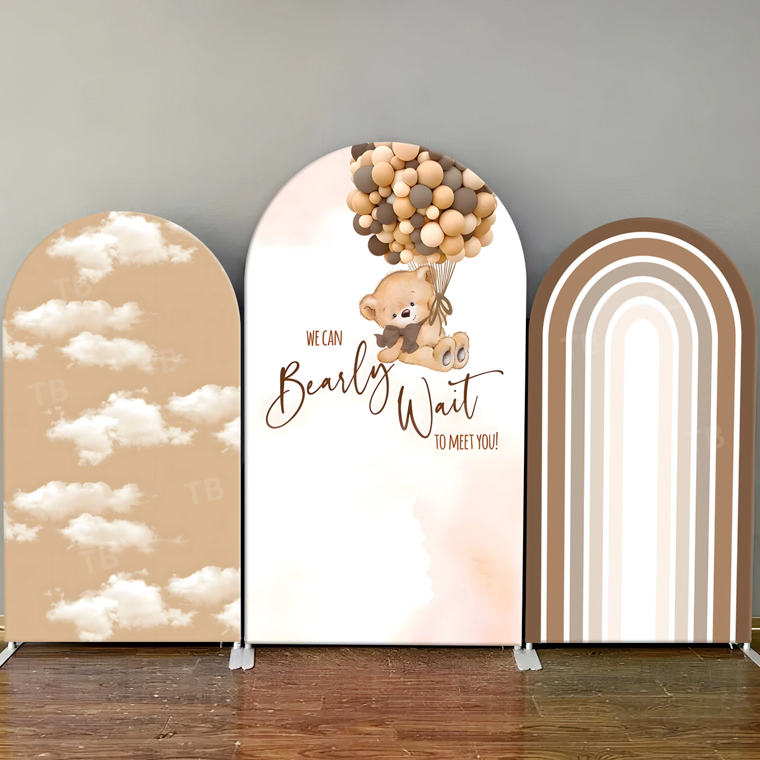 

Baby Shower Arch Backdrop Cover We Can Bearly Wait Kids Birthday Party Decoration Brown Photography Background Wall Spandex