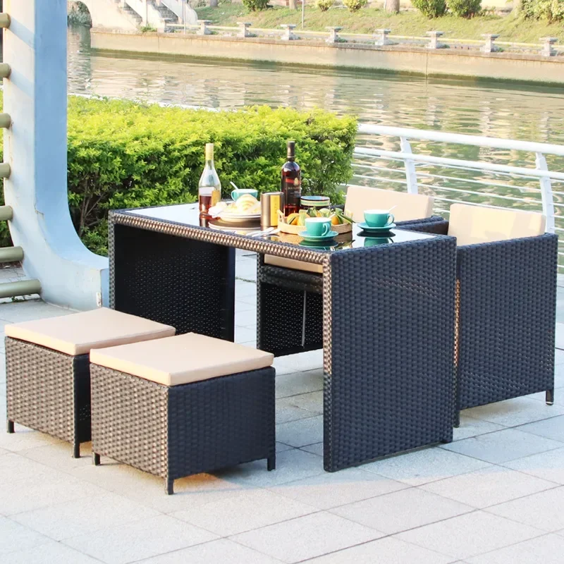 Outdoor table, chair, rattan chair combination courtyard balcony leisure rattan balcony sunlight waterproof sun protection chair