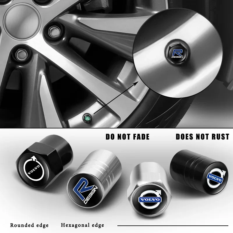 4 قطعة جديد الألومنيوم سيارة شارة عجلة الإطارات صمام الهواء قبعات الجذعية غطاء لفولفو S80L XC60 XC90 S40 S60 S80 V40 V50 اكسسوارات #1