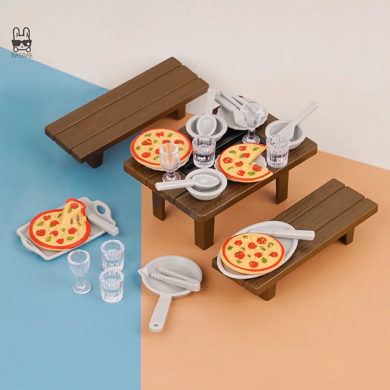 Juego de simulación de Mini barbacoa, Kit de taza de Pizza, mesa, silla, casa de muñecas, modelo de cocina, accesorios de bricolaje, juguete de juego de simulación para niños, 1 Juego