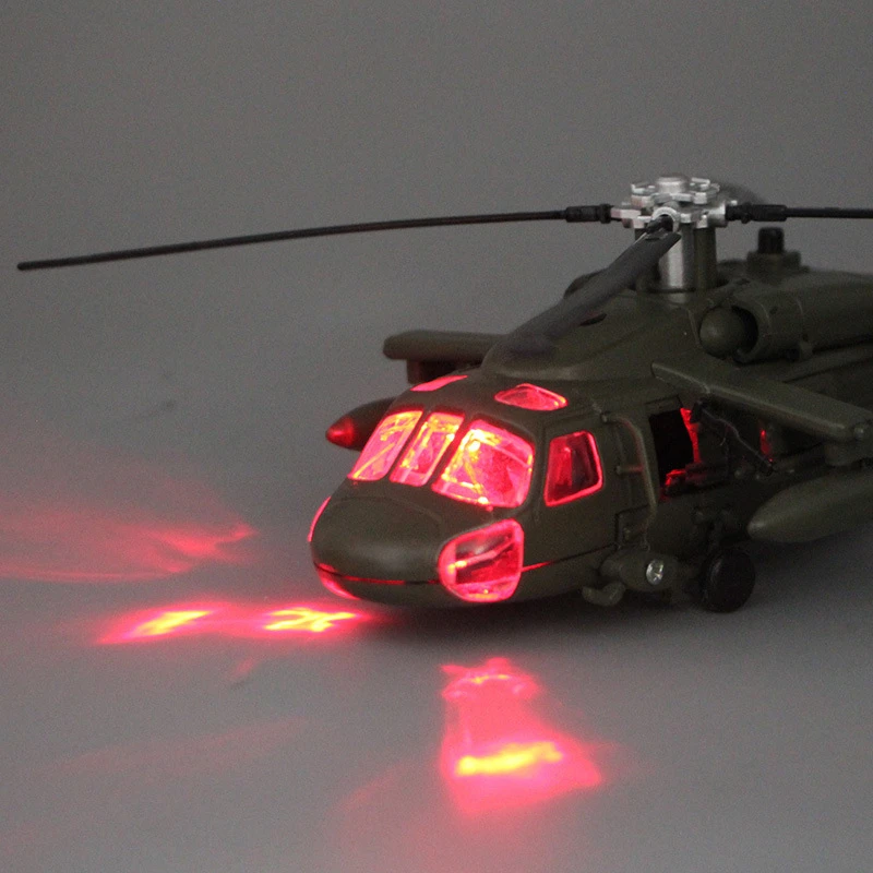 Helicópteros de aleación de utilidad Hawk UH-60 negro americano, modelo de avión, militares de Metal, modelo volador, sonido y luz, juguete para regalo para niños