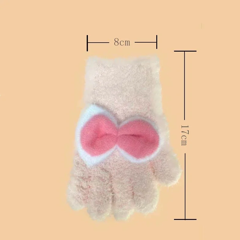 女の子用ぬいぐるみニット手袋冬保温防寒フルフィンガー学生手袋子供屋外かわいいリボン手袋2-6歳