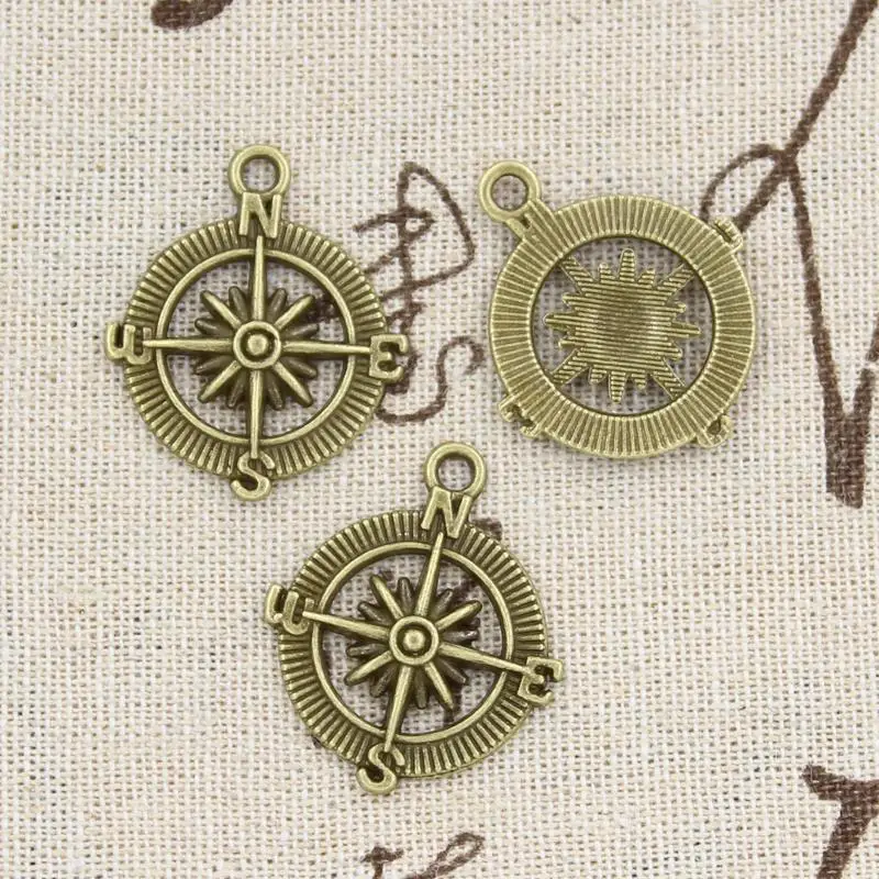 12 sztuk Charms kompas 28x24mm Handmade Craft tworzenie wisiorów dopasowanie, w stylu Vintage tybetański brąz srebrny kolor, DIY na naszyjnik bransoletka