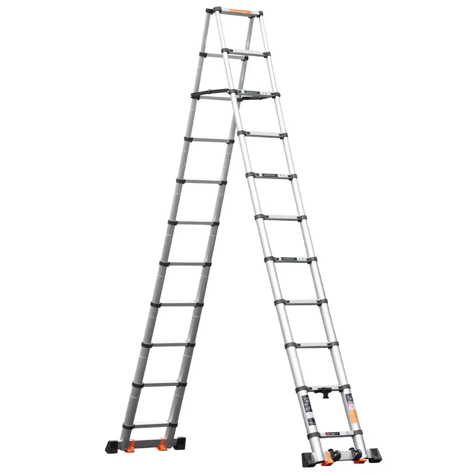 Telescopic Ladder a Frame Aluminum Extension Foldable Ladder with Stabilizer Bar Wheelsladder Rack