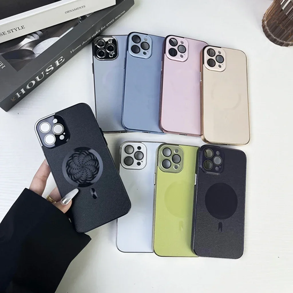 Solid Color Metal Edge Heat Dissipation Hole Illusion Color Nimble Magnetic Cover Case For iPhone 15 14 13 12 Pro Max Phone Case