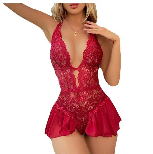 Women\'s Large Size Sexy Lingerie Wholesale Transparent Lace Sexy Temptation Jumpsuit Passionate Open Crotch Free for Women